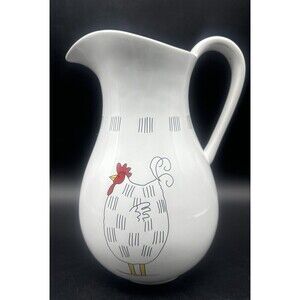 VTG 2003 Blue Sky Corp WHITE Ceramic FAT Chicken‎ Pitcher 11" Farmhouse 80oz